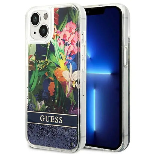 Guess GUHCP14SLFLSB iPhone 14 6.1 ’blue / blue hardcase Flower Liquid Glitter - Cell phone cases and covers<<<HurtelXML
