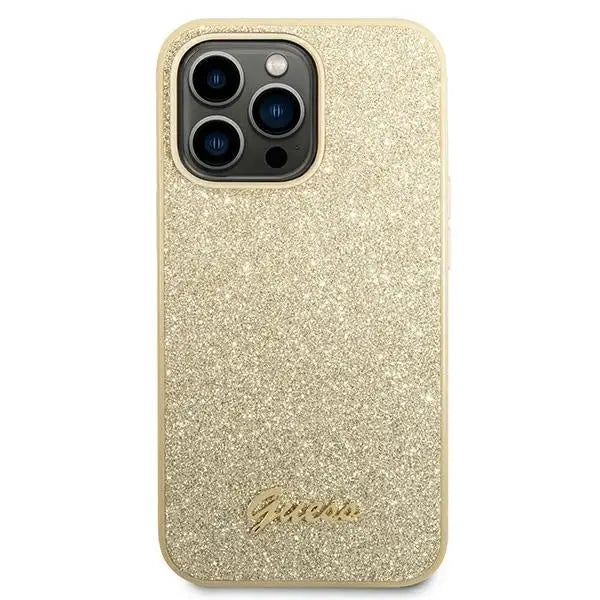 Guess GUHCP14XHGGSHD iPhone 14 Pro Max 6,7’’ złoty/gold hard case Glitter Script - Cell phone cases