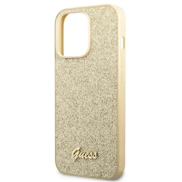 Guess GUHCP14XHGGSHD iPhone 14 Pro Max 6,7’’ złoty/gold hard case Glitter Script - Cell phone cases