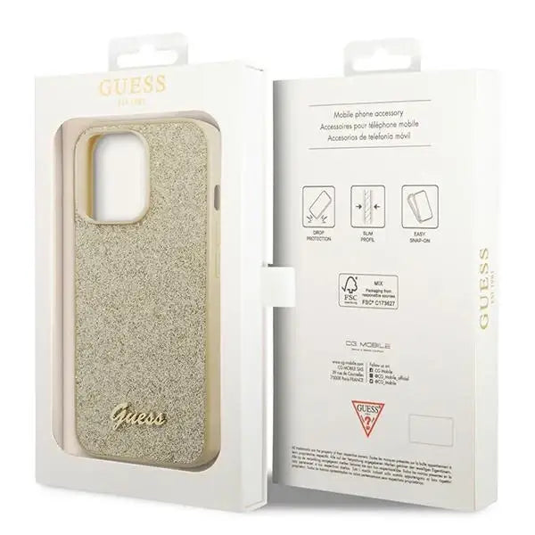 Guess GUHCP14XHGGSHD iPhone 14 Pro Max 6,7’’ złoty/gold hard case Glitter Script - Cell phone cases