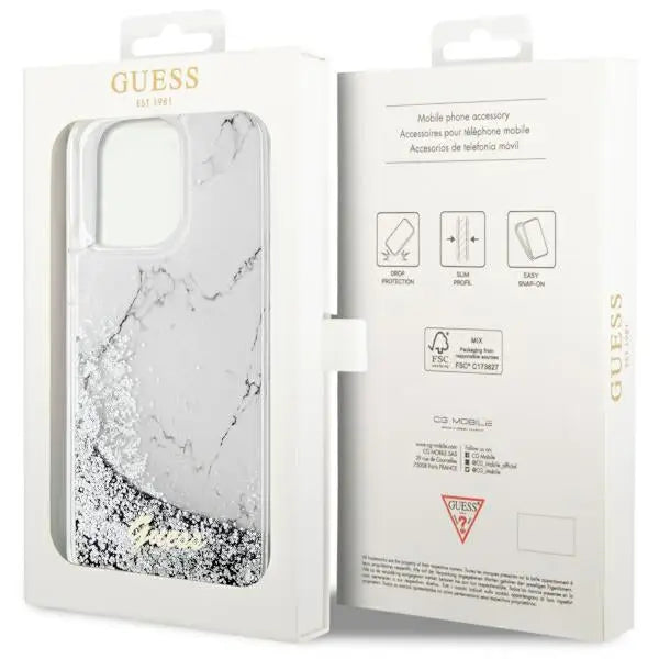 Guess GUHCP14XLCSGSGH iPhone 14 Pro Max 6.7’’ white/white hardcase Liquid Glitter Marble - Cell phone cases