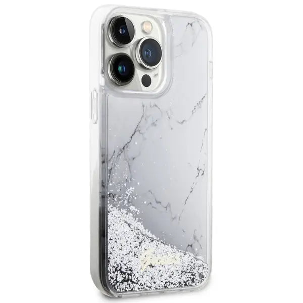 Guess GUHCP14XLCSGSGH iPhone 14 Pro Max 6.7’’ white/white hardcase Liquid Glitter Marble - Cell phone cases