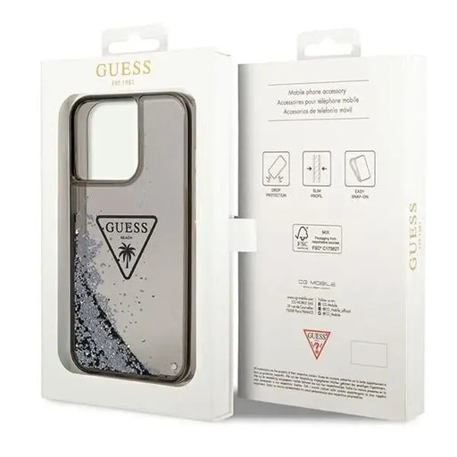Guess GUHCP14XLFCTPK iPhone 14 Pro Max 6.7’’ black/black hardcase Liquid Glitter Palm Collection - Cell phone cases