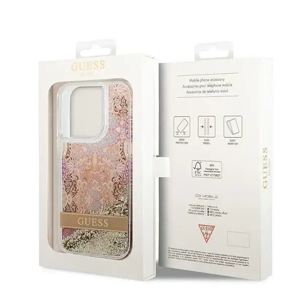 Guess GUHCP14XLFLSD iPhone 14 Pro Max 6.7’’ gold/gold hardcase Paisley Liquid Glitter - Cell phone cases