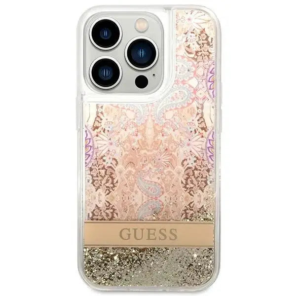 Guess GUHCP14XLFLSD iPhone 14 Pro Max 6.7’’ gold/gold hardcase Paisley Liquid Glitter - Cell phone cases