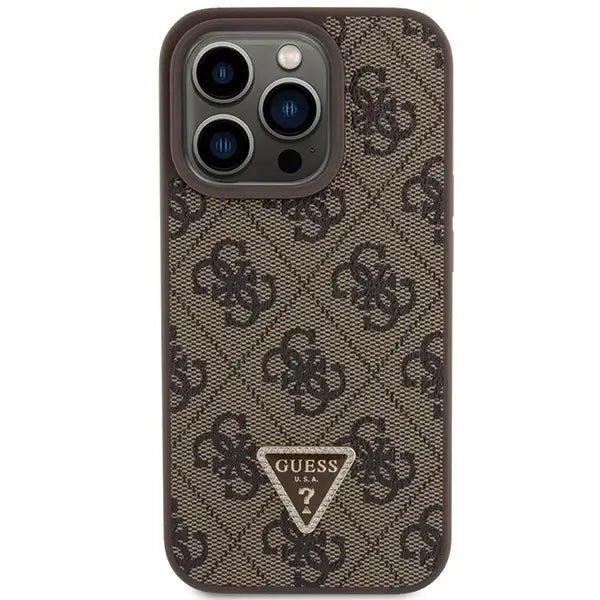 Guess GUHCP15LP4TDPW iPhone 15 Pro 6.1’’ brown/brown hardcase Leather 4G Triangle Strass - Cell phone cases