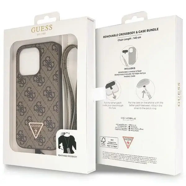 Guess GUHCP15LP4TDSCPW iPhone 15 Pro 6.1’’ brown/brown hardcase Crossbody 4G Metal Logo - Cell phone cases