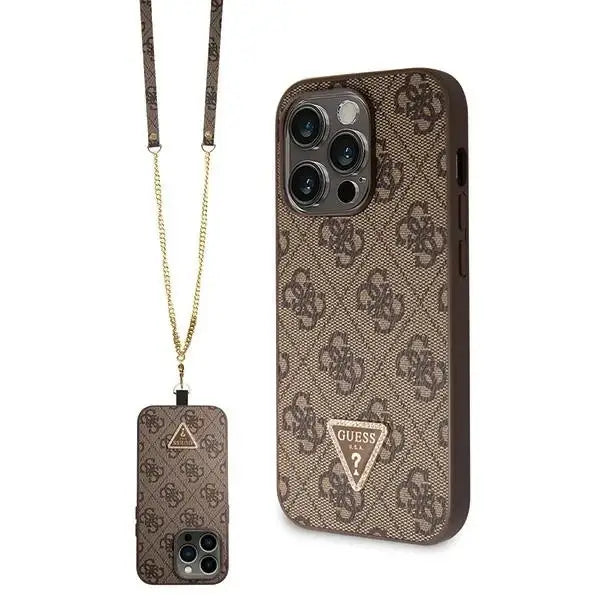 Guess GUHCP15LP4TDSCPW iPhone 15 Pro 6.1’’ brown/brown hardcase Crossbody 4G Metal Logo - Cell phone cases
