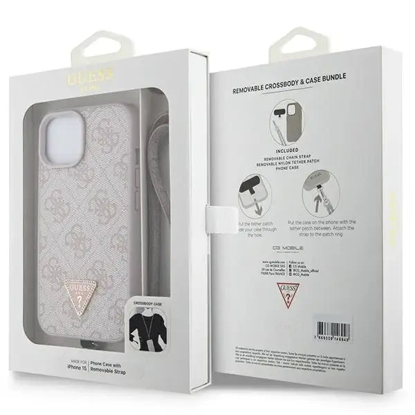 Guess GUHCP15SP4TDSCPP iPhone 15 6.1’’ pink/pink hardcase Crossbody 4G Metal Logo - Cell phone cases