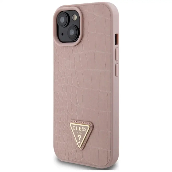 Guess GUHCP15SPCRTHCP iPhone 15 6.1’’ pink/pink hardcase Croco Triangle Metal Logo - Cell phone cases