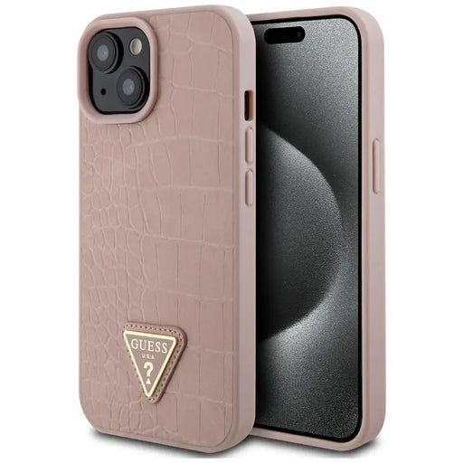 Guess GUHCP15SPCRTHCP iPhone 15 6.1’’ pink/pink hardcase Croco Triangle Metal Logo - Cell phone cases