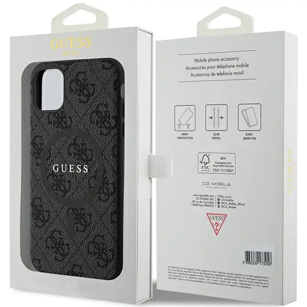 Guess GUHMN61G4GFRK iPhone 11 6.1’’ / Xr black/black hardcase 4G Collection Leather Metal Logo MagSafe - Cell phone