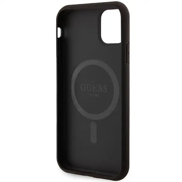 Guess GUHMN61G4GFRK iPhone 11 6.1’’ / Xr black/black hardcase 4G Collection Leather Metal Logo MagSafe - Cell phone