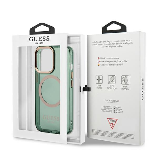 Guess GUHMP13LHTCMA iPhone 13 Pro / 13 6.1’’ green/khaki hard case Gold Outline Translucent MagSafe - Cell phone cases