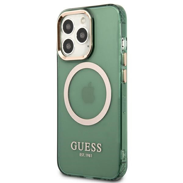 Guess GUHMP13LHTCMA iPhone 13 Pro / 13 6.1’’ green/khaki hard case Gold Outline Translucent MagSafe - Cell phone cases