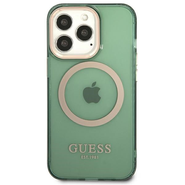 Guess GUHMP13LHTCMA iPhone 13 Pro / 13 6.1’’ green/khaki hard case Gold Outline Translucent MagSafe - Cell phone cases