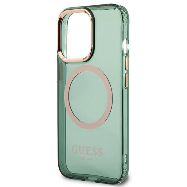 Guess GUHMP13LHTCMA iPhone 13 Pro / 13 6.1’’ green/khaki hard case Gold Outline Translucent MagSafe - Cell phone cases