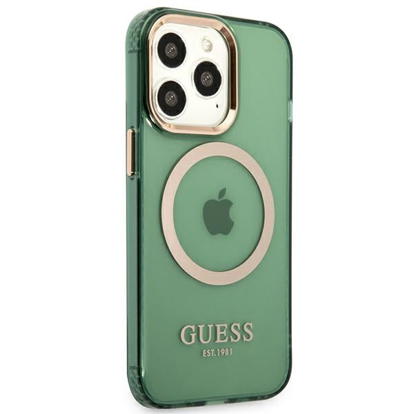 Guess GUHMP13LHTCMA iPhone 13 Pro / 13 6.1’’ green/khaki hard case Gold Outline Translucent MagSafe - Cell phone cases