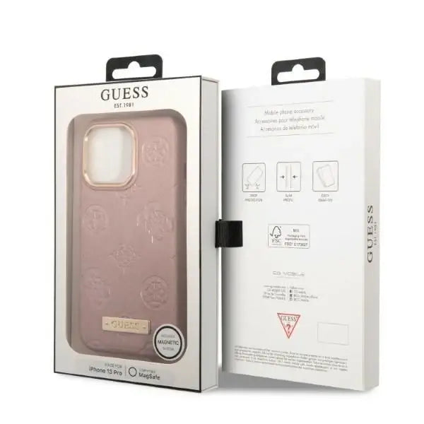 Guess GUHMP13LSAPSTP iPhone 13 Pro / 13 6.1’’ pink/pink hardcase Peony Logo Plate MagSafe - Cell phone cases