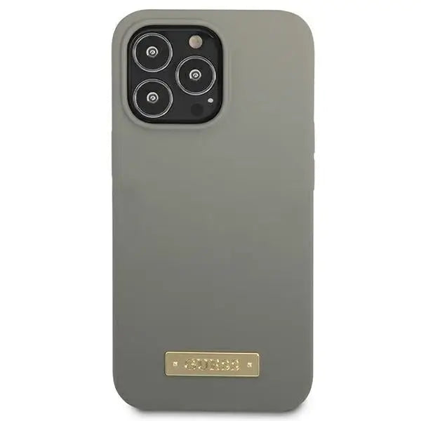Guess GUHMP13LSPLG iPhone 13 Pro / 13 6.1’’ grey/grey hard case Silicone Logo Plate MagSafe - Cell phone cases