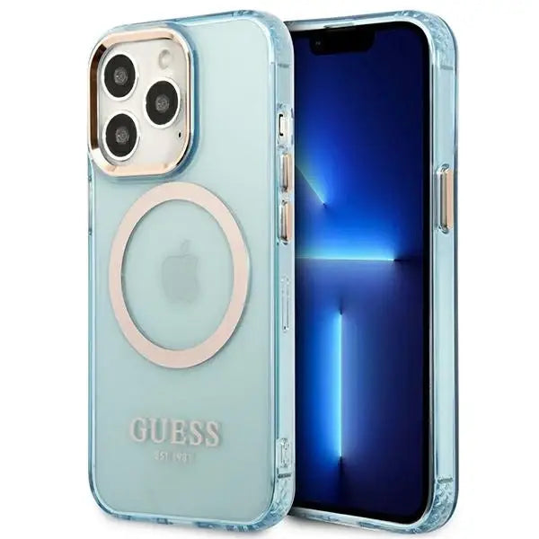 Guess GUHMP13XHTCMB iPhone 13 Pro Max 6.7’’ blue/blue hard case Gold Outline Translucent MagSafe - Cell phone cases
