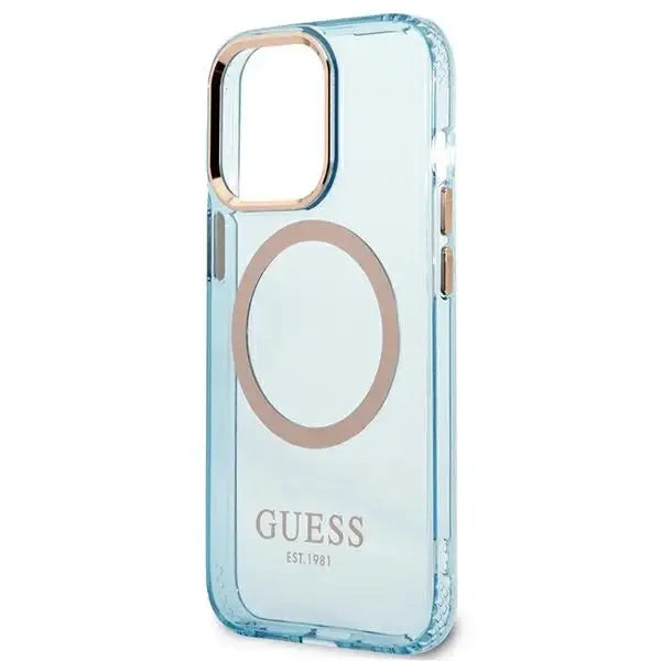 Guess GUHMP13XHTCMB iPhone 13 Pro Max 6.7’’ blue/blue hard case Gold Outline Translucent MagSafe - Cell phone cases