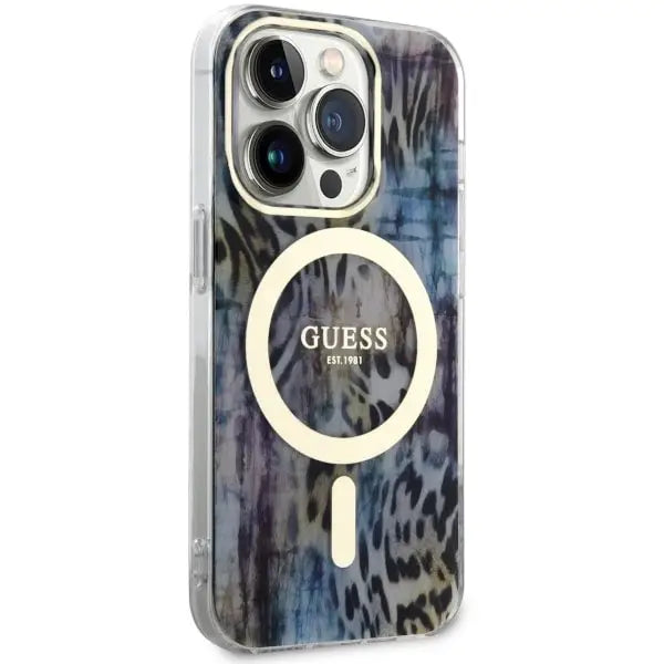 Guess GUHMP14LHLEOPWB iPhone 14 Pro 6.1’’ blue/blue hardcase Leopard MagSafe - Cell phone cases and covers<<<HurtelXML