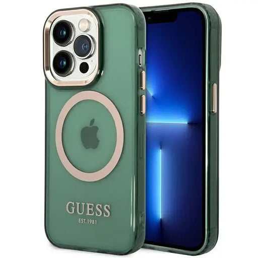 Guess GUHMP14LHTCMA iPhone 14 Pro 6.1’’ green/khaki hard case Gold Outline Translucent MagSafe - Cell phone cases