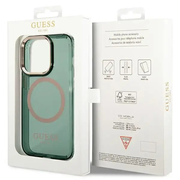 Guess GUHMP14LHTCMA iPhone 14 Pro 6.1’’ green/khaki hard case Gold Outline Translucent MagSafe - Cell phone cases