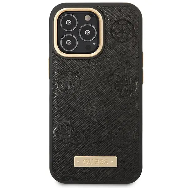 Guess GUHMP14LSAPSTK iPhone 14 Pro 6.1’’ black/black hardcase Peony Logo Plate MagSafe - Cell phone cases