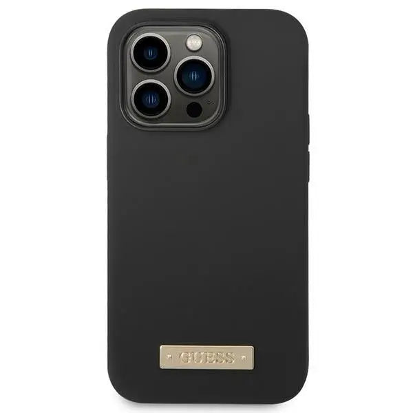 Guess GUHMP14LSBPLK iPhone 14 Pro 6.1’’ black/black hard case Silicone Logo Plate MagSafe - Cell phone cases