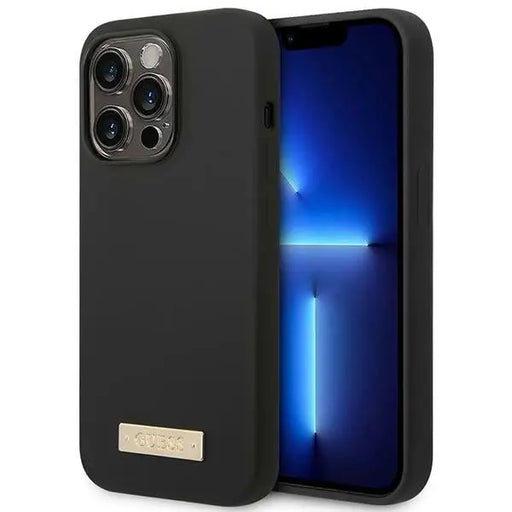 Guess GUHMP14LSBPLK iPhone 14 Pro 6.1’’ black/black hard case Silicone Logo Plate MagSafe - Cell phone cases