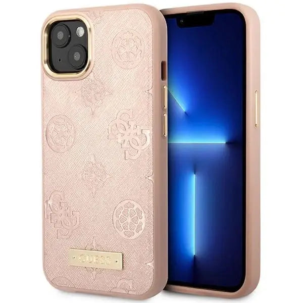 Guess GUHMP14SSAPSTP iPhone 14 6.1’’ pink/pink hardcase Peony Logo Plate MagSafe - Cell phone cases