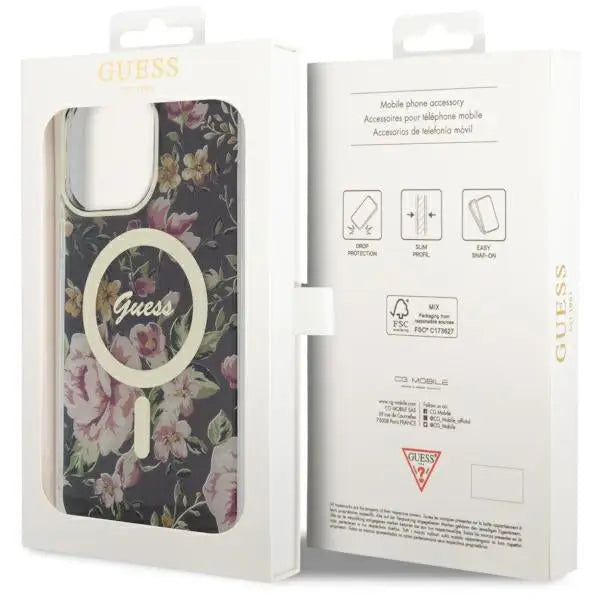 Guess GUHMP14XHCFWSK iPhone 14 Pro Max 6.7’’ black/black hardcase Flower MagSafe - Cell phone cases