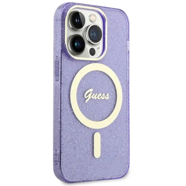 Guess GUHMP14XHCMCGU iPhone 14 Pro Max 6.7’’ purple/purple hardcase Glitter Gold MagSafe - Cell phone cases
