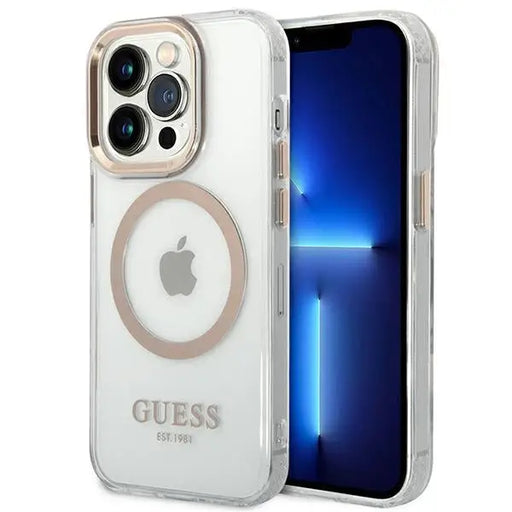 Guess GUHMP14XHTRMD iPhone 14 Pro Max 6.7 ’gold / gold hard case Metal Outline Magsafe - Cell phone cases