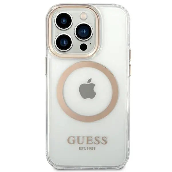 Guess GUHMP14XHTRMD iPhone 14 Pro Max 6.7 ’gold / gold hard case Metal Outline Magsafe - Cell phone cases