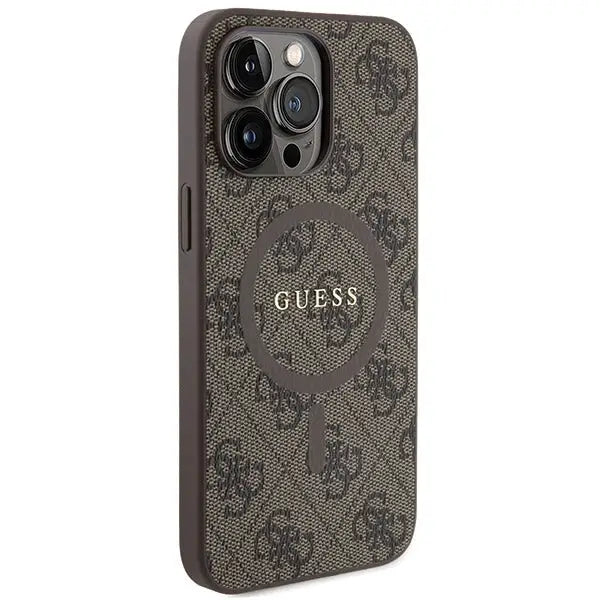 Guess GUHMP15LG4GFRW iPhone 15 Pro 6.1’’ brown/brown hardcase 4G Collection Leather Metal Logo MagSafe - Cell phone