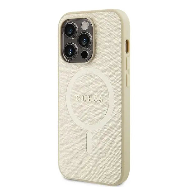 Guess GUHMP15LPSAHMCB iPhone 15 Pro 6.1’’ gold/gold hardcase Saffiano MagSafe - Cell phone cases and covers<<<HurtelXML