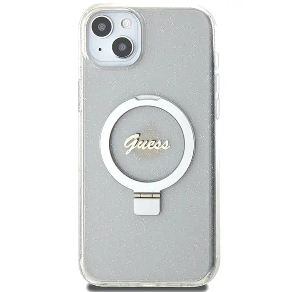 Guess GUHMP15MHRSGSD iPhone 15 Plus / 14 Plus 6.7’’ transparent/transparent hardcase Ring Stand Script Glitter MagSafe