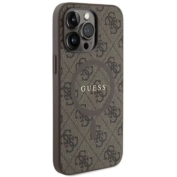 Guess GUHMP15XG4GFRW iPhone 15 Pro Max 6.7’’ brown/brown hardcase 4G Collection Leather Metal Logo MagSafe - Cell phone