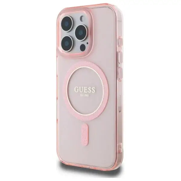 Guess GUHMP16LHFGEREP iPhone 16 Pro 6.3’’ pink/pink hardcase IML Glitter Circle MagSafe - Cell phone cases