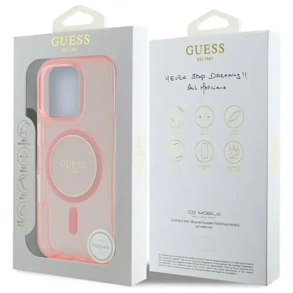 Guess GUHMP16LHFGEREP iPhone 16 Pro 6.3’’ pink/pink hardcase IML Glitter Circle MagSafe - Cell phone cases
