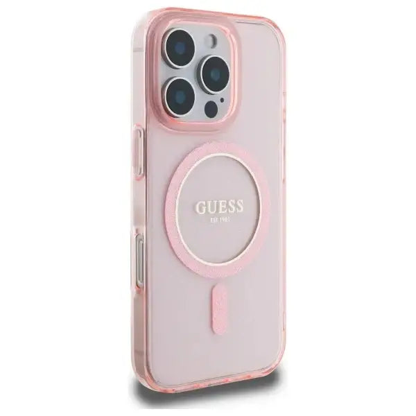 Guess GUHMP16LHFGEREP iPhone 16 Pro 6.3’’ pink/pink hardcase IML Glitter Circle MagSafe - Cell phone cases