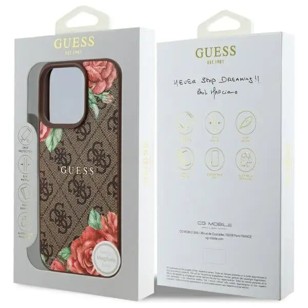 Guess GUHMP16LP4ROPEMCW iPhone 16 Pro 6.3’’ brown/brown hardcase 4G Flowers Print MagSafe - Cell phone cases