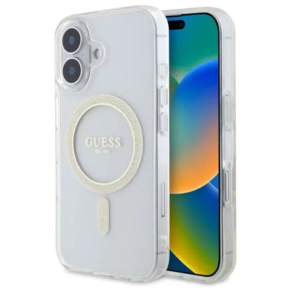 Guess GUHMP16MHFGERET iPhone 16 Plus 6.7’’ transparent hardcase IML Glitter Circle MagSafe - Cell phone cases