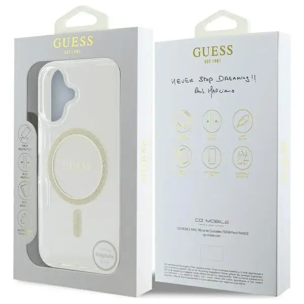 Guess GUHMP16MHFGERET iPhone 16 Plus 6.7’’ transparent hardcase IML Glitter Circle MagSafe - Cell phone cases