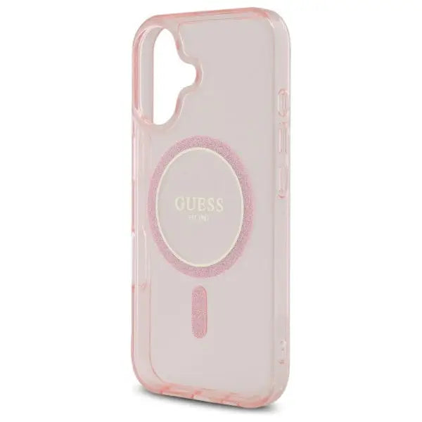 Guess GUHMP16SHFGEREP iPhone 16 6.1’’ pink/pink hardcase IML Glitter Circle MagSafe - Cell phone cases