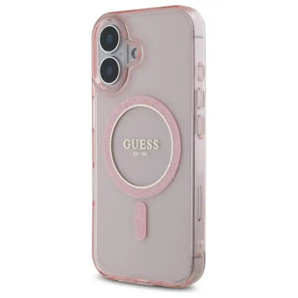 Guess GUHMP16SHFGEREP iPhone 16 6.1’’ pink/pink hardcase IML Glitter Circle MagSafe - Cell phone cases