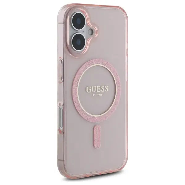 Guess GUHMP16SHFGEREP iPhone 16 6.1’’ pink/pink hardcase IML Glitter Circle MagSafe - Cell phone cases